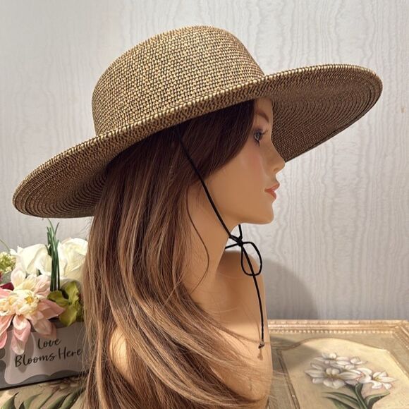 Scala Handcrafted Woven Paper Polyester Sun Hat Neutral Tan - Picture 4 of 12